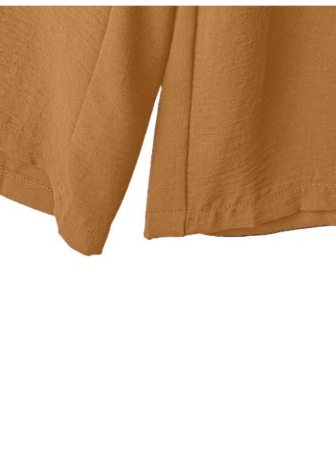 بنطلون نسائي واسع الساقين، بخصر مطاطي ورباط، مقاس حر، مناسب للارتداء اليومي. - Image 4